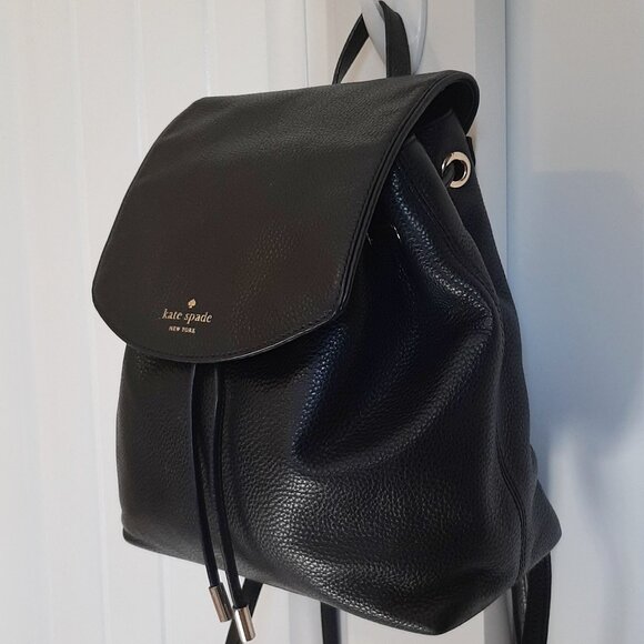 Kate Spade Pebbled Black Leather Mini Backpack Purse Gold Tone Hardware - Picture 4 of 16